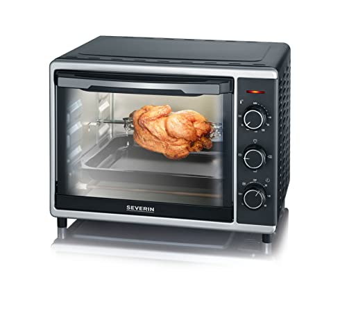 SEVERIN Back- und Toastofen mit Umluftfunktion, Mini Backofen mit Grillrost und Backblech, 30 L Kapazität, 1.600 W, silber /schwarz, TO 2056