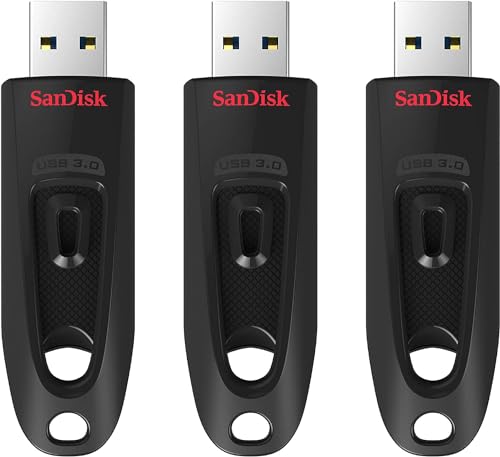 SanDisk Ultra USB 3.0 Flash-Laufwerk 64 GB 3er-Pack (SecureAccess Software, Passwortschutz, Übertragungsgeschwindigkeit von bis zu 130 MB/s) Schwarz