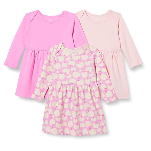 Amazon Essentials Baby Mädchen Baumwollkleid Mit Langen Ärmeln, 3er-Pack, Rosa/Äpfel, 18 Monate