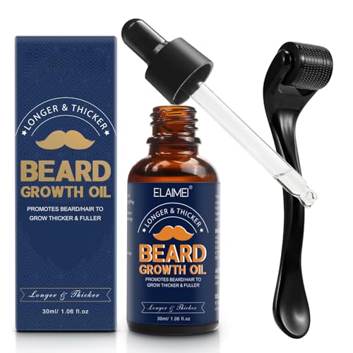 Bartwuchs Öl & 0.25Mm Mikronadel Roller, 30ml Bartwuchs-Set, Bartwuchs Kit mit Bartroller, Verdicken und stärken für Haarwuchs und Bärten, Entwickelt Für Das Bartwachstum Von Männern