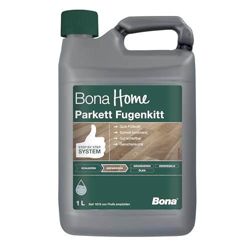 Bona Home Parkett Fugenkitt 1 L, Parkett Fugenfüller, Parkettfugenmasse, wasserbasierte Füllmasse, Holzpaste, Holzkitt, schleifbar, gute Füllkraft