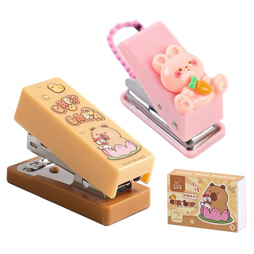 Mecmbj Locher Tacker Set, Cartoon Mini Hefter mit Heftklammern, für 20 Blatt, Ergonomische Design, Tacker Klein Und Locher Klein Set, für Büro, Arbeitszimmer, Zuhause