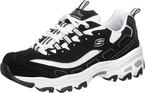 Skechers Damen D'lites Biggest Fan Sneaker, Black Trubuck White Mesh Silver Trim, 39 EU