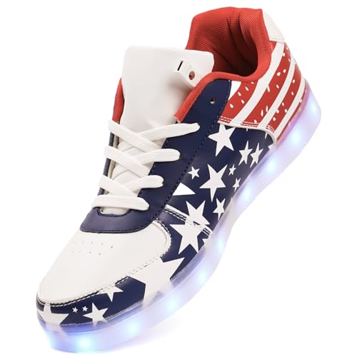 PYYIQI LED-Schuhe für Damen und Herren, Sport, LED-Schuhe, Tanz-Sneaker, Low-Top, USB-Ladeschuhe für Kinder, Flagge, 13 Women/10.5 Men