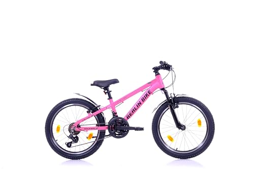BERLIN BIKE Mountainbike MTB1 Kid: 20 Zoll Aluminiumrahmen, 21-Gang Shimano, Mountainbike für Kinder bis 140 cm Körpergrösse (Pink)