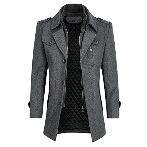 YOUTHUP Herren Wintermantel Wolle Winter Kurzmantel Mittellang Wollmantel Kurz Winterjacke für Business Freizeit, Grau-Dick, 3XL