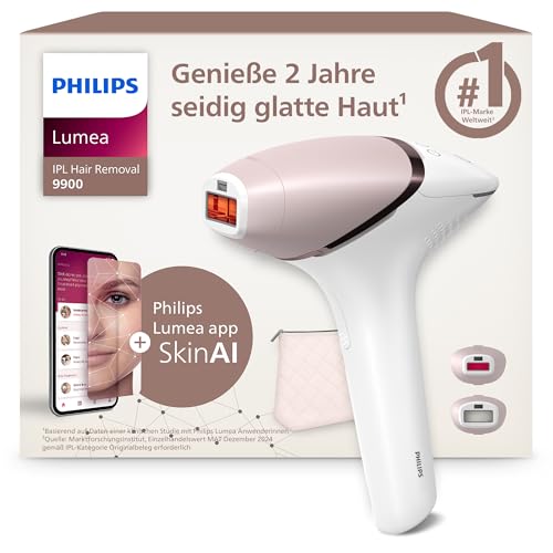 Philips Lumea IPL 9900 Series - IPL Geräte Haarentfernung für bis zu 2 Jahre seidig-glatte Haut¹ mit 2 Aufsätzen für Körper & Gesicht, kabellos, Alternative zur Laser-Haarentfernung (BRI950/02)