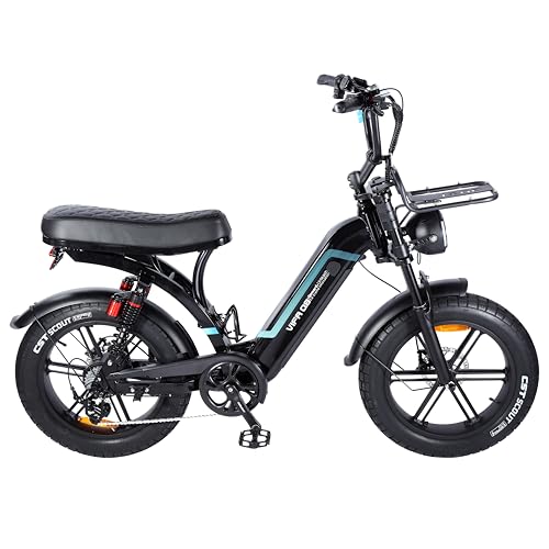 OUXI Q8 E-Bike 20 Zoll Fatbike Elektrofahrrad Pedelec, 250W Motor 60Nm, 48V 15Ah Akku 60-80km, Hydraulische Scheibenbremsen, Vollfederung, Blinker & Frontgepäckträger (Schwarz)