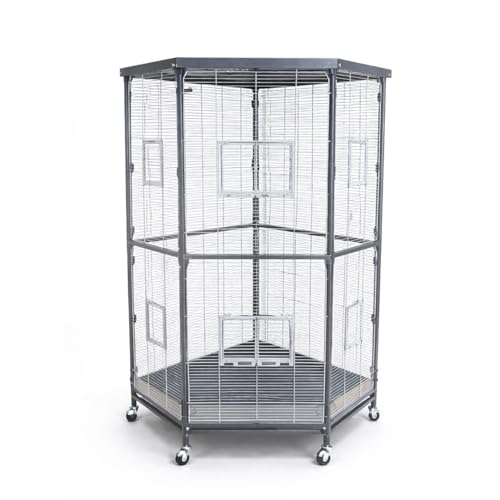 Montana Cages | Eck Voliere, Zimmervoliere, Käfig für Finken, Sittiche - Villa Esquina - Antik/Platinum | ca. 75 x 75 x 171