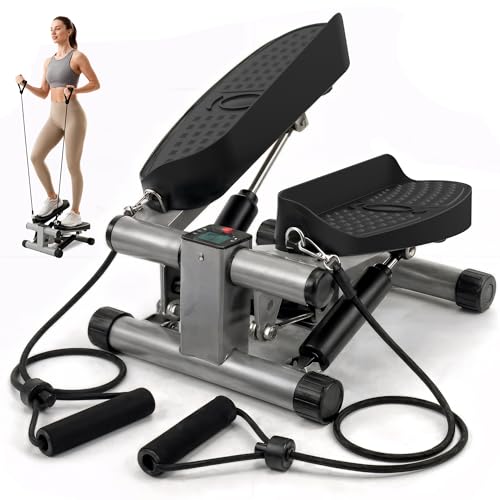 Niceday Mini Stepper für Zuhause, 2-in-1 Up-Down Stepper mit Power Ropes – Leiser Trainer bis 100kg für effektives Bein/Arm/Po Training, Widerstand einstellbar – Platzsparendes Home Fitnessgerät