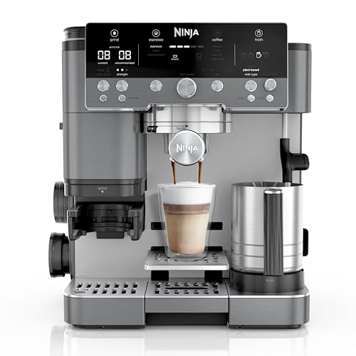 Ninja Luxe Café Premier 3-in-1-Kaffeemaschine mit Mahlwerk & Aufschäumer | Smarte Siebträgermaschine mit integrierter Waage & 25 Mahlgraden, automatischem Michsystem, Grau-Metall - ES601EUGM