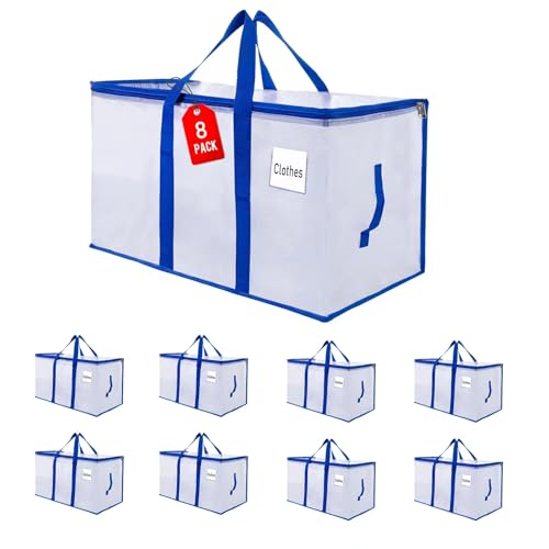 ZFWDSY Umzugstaschen 105 L, 8er-Pack Aufbewahrungstaschen mit Reißverschluss, Umzugstaschen Heavy Duty Extragroß, Packtaschen für Umzugsbedarf, Faltbare Reisetasche oder Weihnachtsbaumtasch