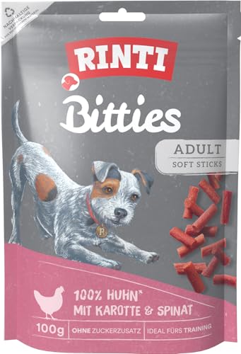 RINTI Bitties Huhn mit Karotte & Spinat | Hunde Snack | 12x100g | Trainingsleckerli | ohne Zucker