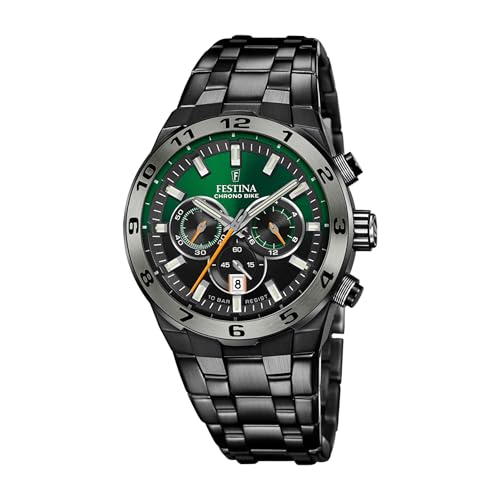 Festina Herren Uhr Analog aus Schwarzem Edelstahl 316L - Quarzwerk - Chronograph - Kalender - Mineralglas mit hoher Widerstandsfähigkeit - Wasserdicht bis 10 ATM F20673/2 Chrono Bike