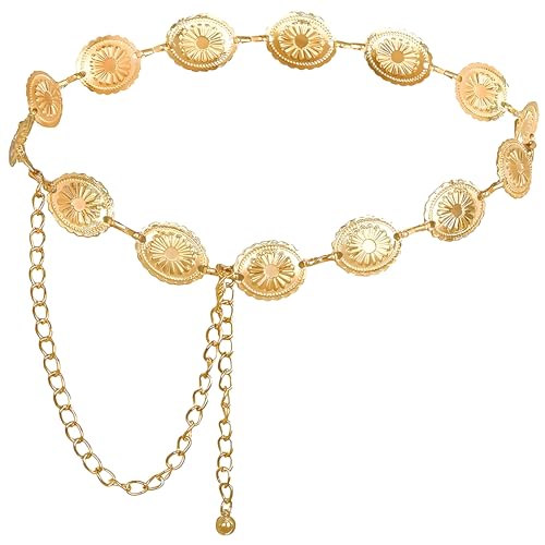 Nokwocy Goldener Gürtel,Damen Metall Hüftgürtel,Kettengürtel Gold Damen, mit ausgehöhlter Daisy,verstellbare Schnallen,Gürtel Gold Passend für Kleider,Jeans,Pullover,stilsicher
