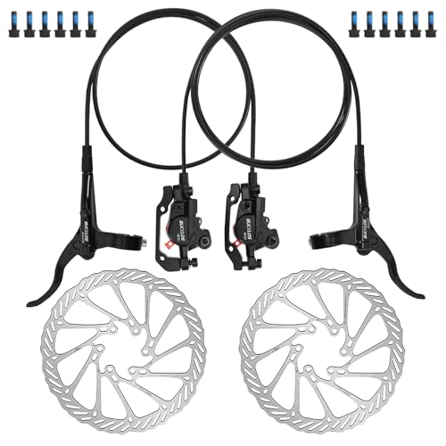 AEYINO Mountainbike-Scheibenbremsensatz, MTB-Hydraulikleitung für Scheibenbremsen mit Bremssattel und Hebeln aus Aluminiumlegierung / 160 mm Rotor/is/PM Universaladapter für E-Bikes/Klappräder