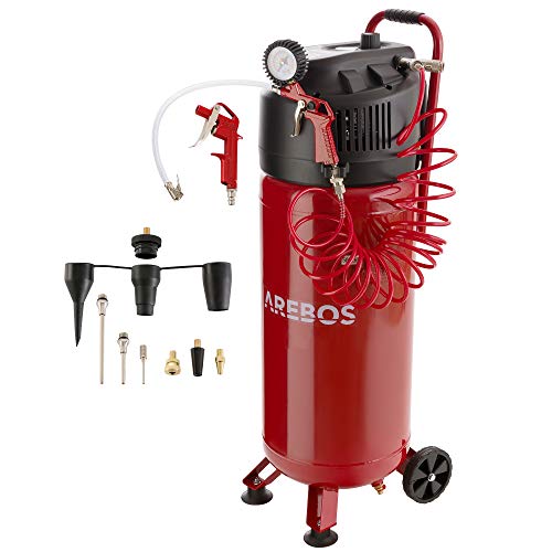 Arebos 50L Druckluftkompressor 1500W | 10 bar Kompressor stehend | 240 L/min Ansaugleistung | Ölfrei & leistungsstark | inkl. 5,3 m Spiralschlauch & 13-tlg. Zubehör | Wartungsarm | Abschaltautomatik