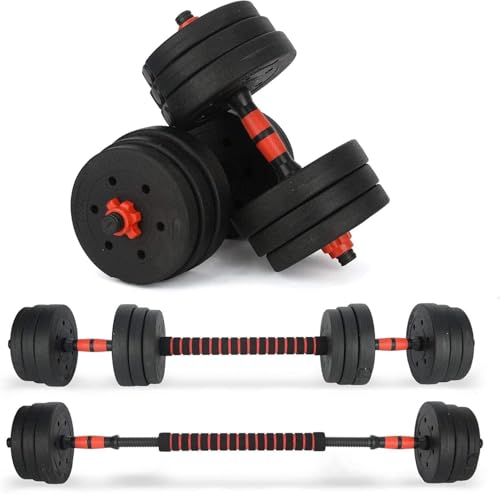 ARATERVIO Verstellbares Hantelset 15kg / 20kg / 30kg – 2-in-1 Kurzhantel & Langhantel Set mit Verbindungsstange, Gewichtsscheiben & Anti-Rutsch Griffen, Dumbbell Set