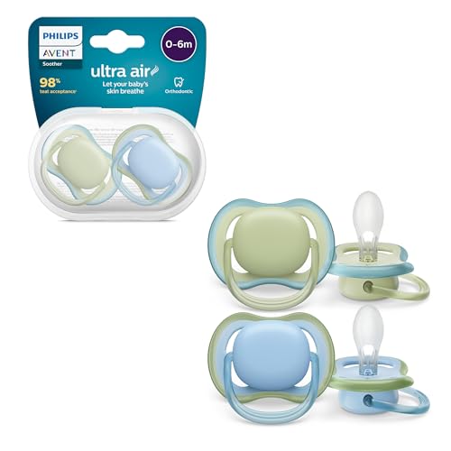 Philips AVENT ultra air Schnuller – Leichte, atmungsaktive Schnuller für Babys im Alter von 0–6 Monaten, BPA-frei mit Transportbehälter als Sterilisator, 2er-Pack, Modell SCF085/21