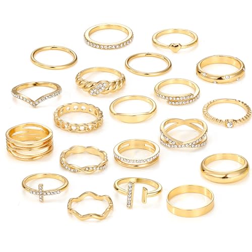 ZXTGBQ 20 Stück Wasserfeste Ringe Gold Damen Frauen, Knuckle Rings Set, GGold Ringe Damen, Ring Gold Damenn, Ring Set Goldd, Boho Goldener Stapelbarer Knuckle RingeSet Offen, Minimalistischer Ringg