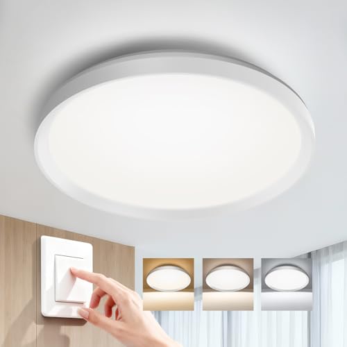 WARMELLE Deckenlampe LED Deckenleuchte,70W 9700lm, Ø48cm Weiße Wohnzimmer Lampe,3 Farbtemperaturen (3000K/4000K/6500K) per Wandschalter Steuerbar,CRI80+ Augenfreundlich,für Flur,Schlafzimmer,Büro