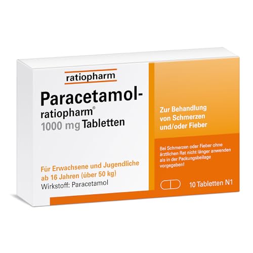 Paracetamol-ratiopharm 1000 mg Tabletten: Der gut verträgliche Klassiker hilft langanhaltend gegen Schmerzen und Fieber, 10 Tabletten