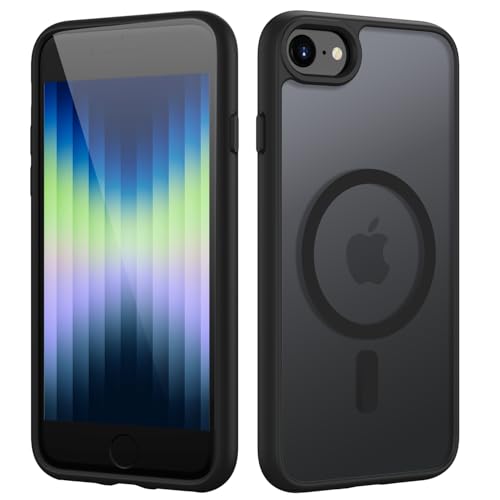 HGH Magnetisch Hülle für iPhone SE, für iPhone 8/7 Hülle Kompatibel mit MagSafe, Transluzente Matt Rückseite Dünn Stoßfest Handyhülle für iPhone 8/7/SE 3/2(2022/2020) Case(Schwarz)