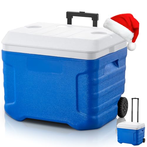 Kühlbox passiv 41L, Kühlbox mit Rollen, Thermobox Hochwertige PU-Vollschaumkernisolierung, Isolierbox warm & kalt, Perfekt für Camping, Picknick, Festivals