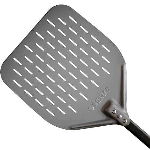 AMZBBQ® Pizzaschieber perforiert 30×30×66 cm – Pizzaschaufel aus Aluminium