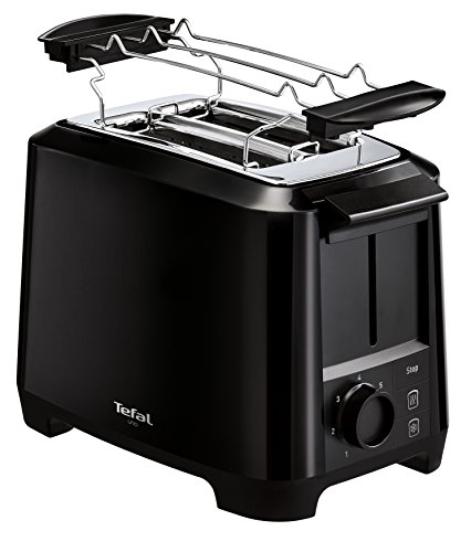 Tefal Uno Doppelschlitz-Toaster, mit Brötchenaufsatz, 3 Funktionen Auftauen Aufwärmen Stopp, 7 Bräunungsstufen, 800 Watt, leichte Reinigung, Schwarz, TT1408