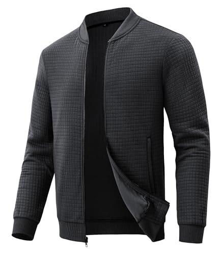 Huayuzh Jacke Herren Bomberjacke Winter Karierten Jacquard Freizeit Alltag Leicht übergangsjacke mit Reißverschlusstasche Schwarz L