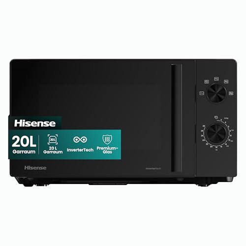 Hisense H20MOBP1HI Mikrowelle /20 L /700W /InverterTech/Keramikbeschichtung/Premium Glas/Maßgeschneidert, Mehrphasiges Kochen/Auftaufunktion/5 Leistungsstufen/Kindersicherung/Schwarz