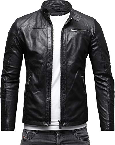 Crone Epic Herren Lederjacke Cleane Basic Leder Jacke in vielen Varianten und Farben (DE/NL/SE/PL, Alphanumerisch, XL, Regular, Regular, Heavy Washed Schwarz (Rindsleder))