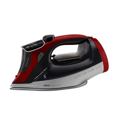 Ufesa Zenith 3200W Dampfbügeleisen, 260 g Dampfstoß, 50 g/min Dauerdampf, Keramiksohle, Digitalanzeige, 3-in-1 Anti-Kalk-System, Anti-Tropf, Auto-Off, 350 ml Tank, 1,9 m Kabel, Rot