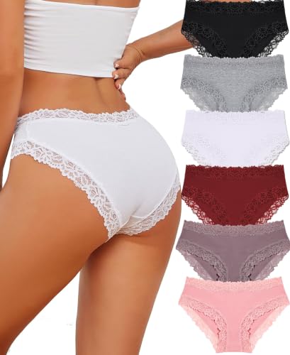 ALL OF SHE 6er Pack Baumwolle Unterwäsche Frauen Brazilian Slip Spitze Unterhose Damen Panties Sexy Hipster Cheeky Women Underwear,M