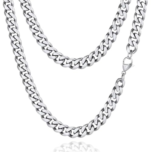 Zinvefa Halskette Herren Silberkette, 3/5/7/9mm Edelstahl Panzerkette Kette für Herren Damen Länge 50/55/60cm