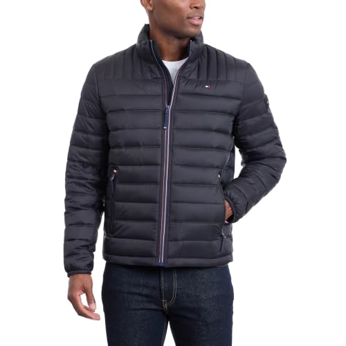 Tommy Hilfiger Herren Ultra Loft leichte verstaubare Pufferjacke (Standard und groß und hoch) Daunenalternative Mantel, Schwarz, L