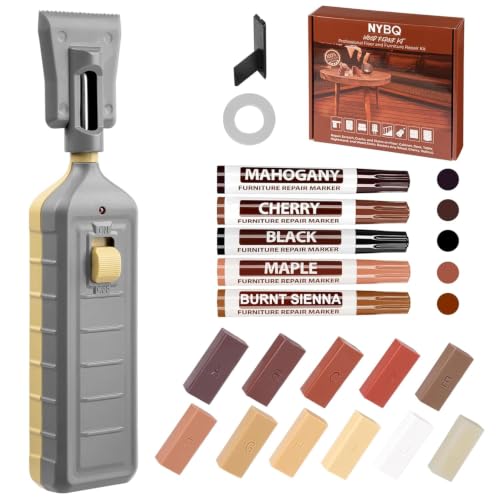 NYBQ Laminat Reparaturset, 24 Stück Holz Parkett Reparaturset Neuem Upgrade-Schmelzwerkzeug, 11 Farben Hartwachs für Holzkitt Vinylboden Holzböden Möbel Arbeitsplattet Reparatur set