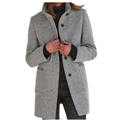 Generisch Damen Wollmantel Trenchcoat Stehkragen Wintermantel Warm Windjacke Langarm Elegant Mantel Jacke Parka Overcoat Herbst Winter S-5XL