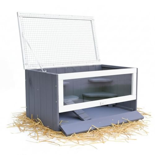 Mucola Nagerkäfig Hamsterkäfig Holz mit Plexiglasfront 60x35x30 cm Grau
