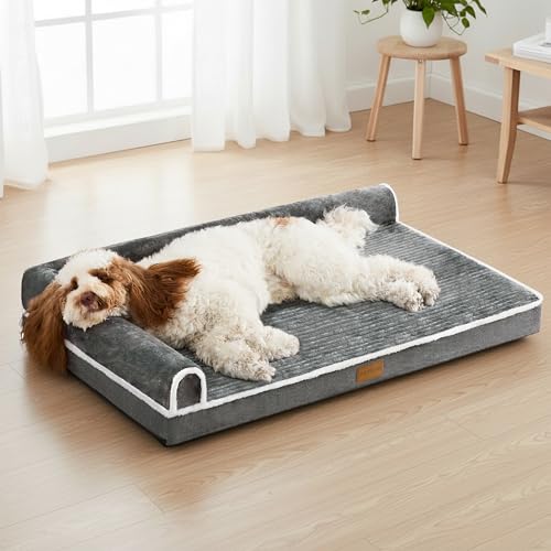 Jolibean Orthopädisches Hundebett Grosse Hunde, Typ l Hundekorb Mit Kissen Mittelgroße Hunde, Flauschig Hundesofa Wasserdicht rutschfest, Maschinen Sind Waschbar, 91x61cm, Grau