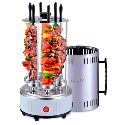 BEM Neo BBQ Tischgrill: Elektrischer Schaschlikgrill, Vertikalgrill aus Edelstahl inkl. 12 Spieße, Schaschlik, Elektrogrill, Standgrill, Ideal für Zuhause, Balkon oder Garten. Rauchfrei