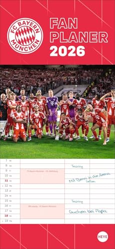 FC Bayern München Fanplaner 2026: Wandkalender für Fans von Bayern München. Planer 2026 mit drei Spalten. Kalender 2026 zum Eintragen von Terminen. 16 x 34,7 cm. (Bundesliga Kalender Heye)