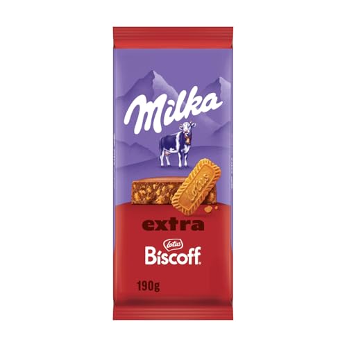 Milka Schokolade Extra Biscoff – Alpenmilch-Schokolade mit knusprigen Lotus Biscoff-Keksstückchen – 190g