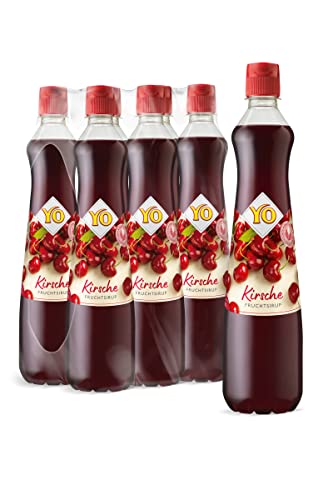 YO Sirup Kirsche (6 x 700 ml) – 1x Flasche ergibt bis zu 6 Liter Fertiggetränk – ohne Süßungsmittel, Farb- & Konservierungsstoffe, vegan