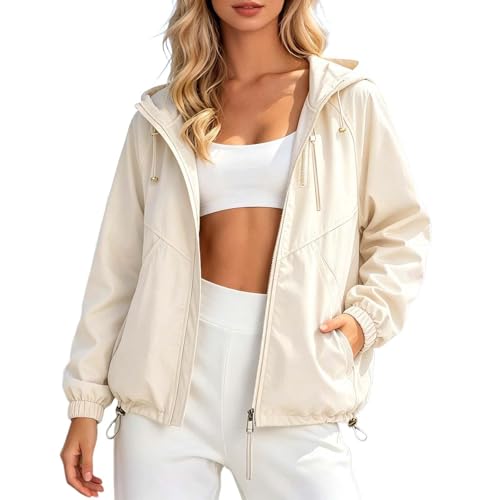 Generisch Leichte Sommerjacke Damen Kurz,Übergangsjacke Damen Kurz Elegant Übergangsjacken Mit Kapuze Leicht Übergang Jacken Große Größen Frühling Sommer Jacke Dünn Damenjacken Sommerjacke