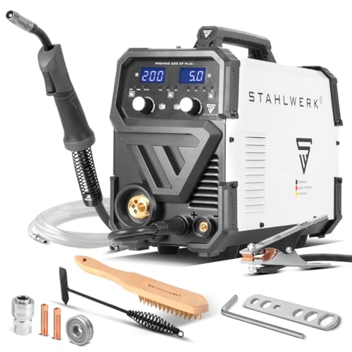 STAHLWERK Schweißgerät MIG/MAG 200 ST – IGBT Inverter mit 200 A, Schutzgasgerät mit synergischem Drahtvorschub, FLUX/Fülldraht geeignet, Lift-TIG und MMA/E-Hand (ARC) funktionsfähig