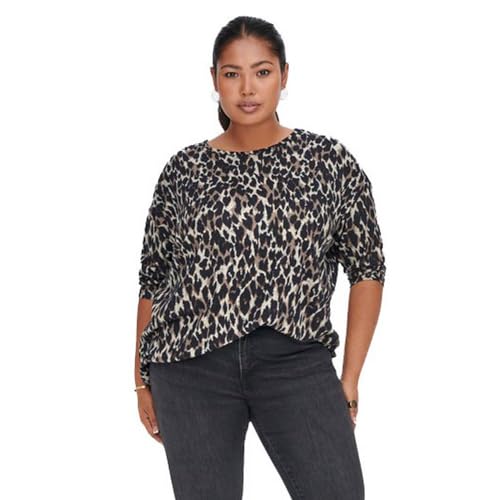 ONLY CARMAKOMA Damen Caralba 3/4 Noos Top, Taupe Gray/Aop:anita Leo, 50-52 Große Größen EU