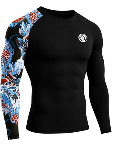 WISMBOX Herren Langarm UPF 50+ Rashguard Kompression für BJJ Schwimmen