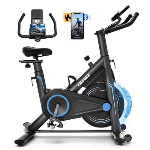 Heimtrainer Fahrrad mit App, CHAOKE Profi Ultra-Leiser Indoor-Hometrainer mit Magnetwiderstand, Ergometer Heimtrainer mit V-Stabil-Basis, Superweichem und Atmungsaktivem Sitz, Bis 160KG